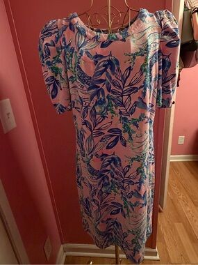 Lilly Pulitzer Pink Dress with Blue and Green Floral Print